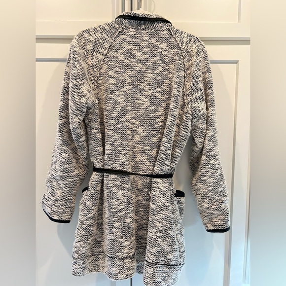 Rebecca Taylor Longline Tweed Sweater Jacket with Faux Leather Trim. Size 12. - Picture 6 of 13